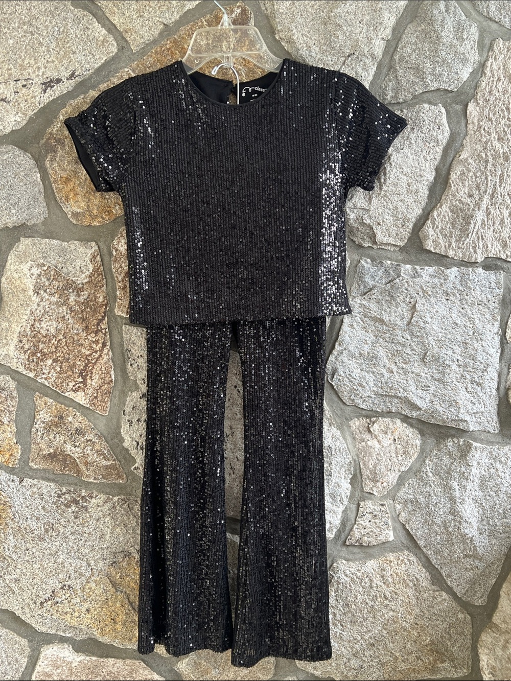 Art Class Black Sequin Flare Leggings - Crop Top Sparkle Sequin Set